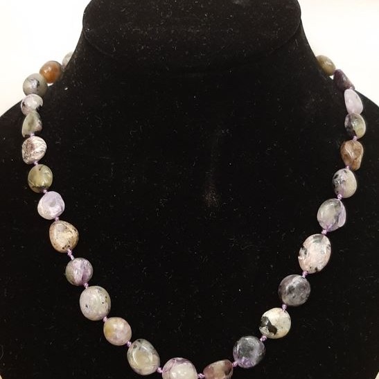 Charoite Necklace, natural stone, faceted beads, diameter 10×12 mm ±, length 50 cm