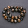 Beads of natural Falcon's Eye stone, smooth round bead, 14 mm diameter, 38 cm strand