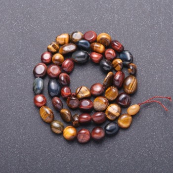 Natural gemstone beads Tiger's Eye, Falcon's Eye, Bull's Eye on a beading thread, 7 mm diameter, 38 cm length