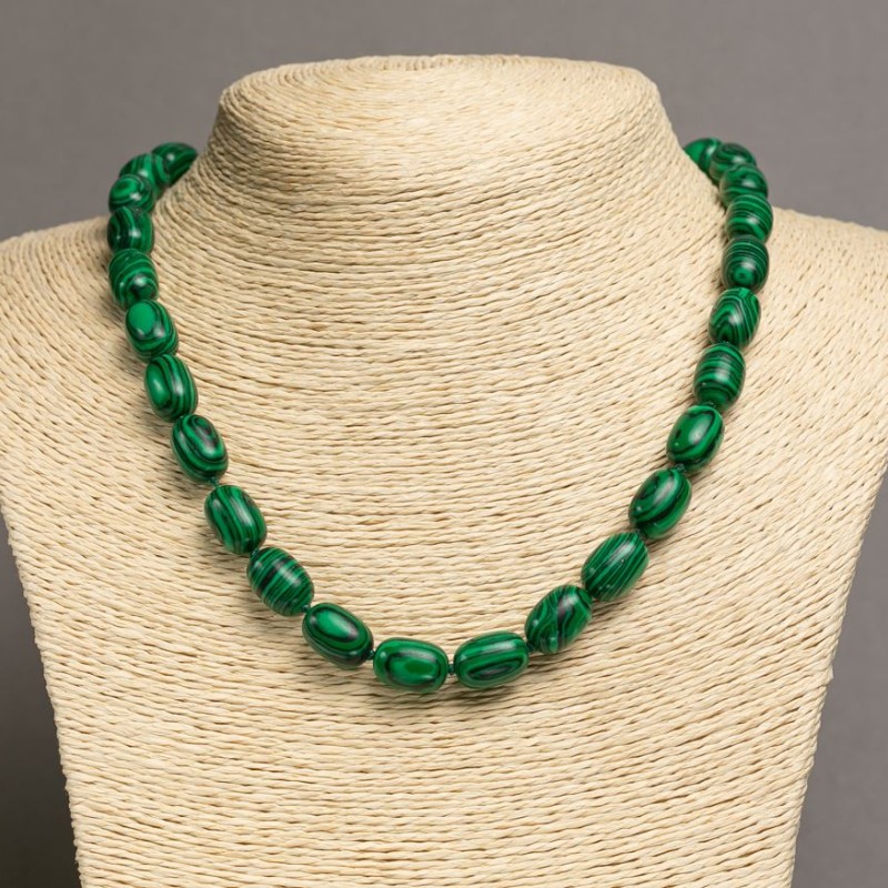 Malachite Necklace (pressed) "Barrel" dia. 10x14, L 46-49 cm+