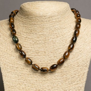 Necklace of natural Tiger's Eye, "Barrel" 10x14 mm, length 45-48 cm +