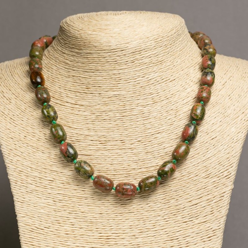 Unakite Jasper Necklace 'Barrel', diameter 10x14 mm, length 49-46 cm+