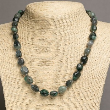 Natural Moss Agate Bead Necklace, polished, diameter 12x10 mm, length 47–50 cm