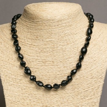 Beaded necklace, natural stone Black Agate, faceted, diameter 7–10x9–13 mm, length 47–49 cm