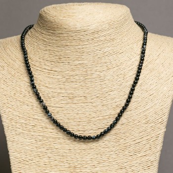 Black Agate Bead Necklace with Smooth Beads, 4 mm Diameter, 46–48 cm Length+