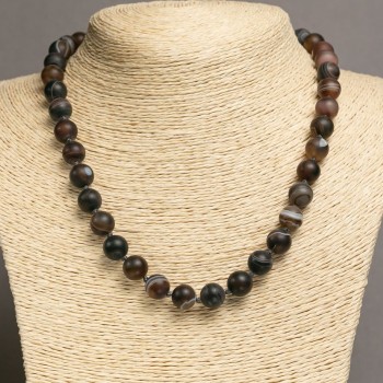Brown Agate Bead Necklace - Matte Smooth Round Beads, 10 mm Diameter, Length 46–48 cm