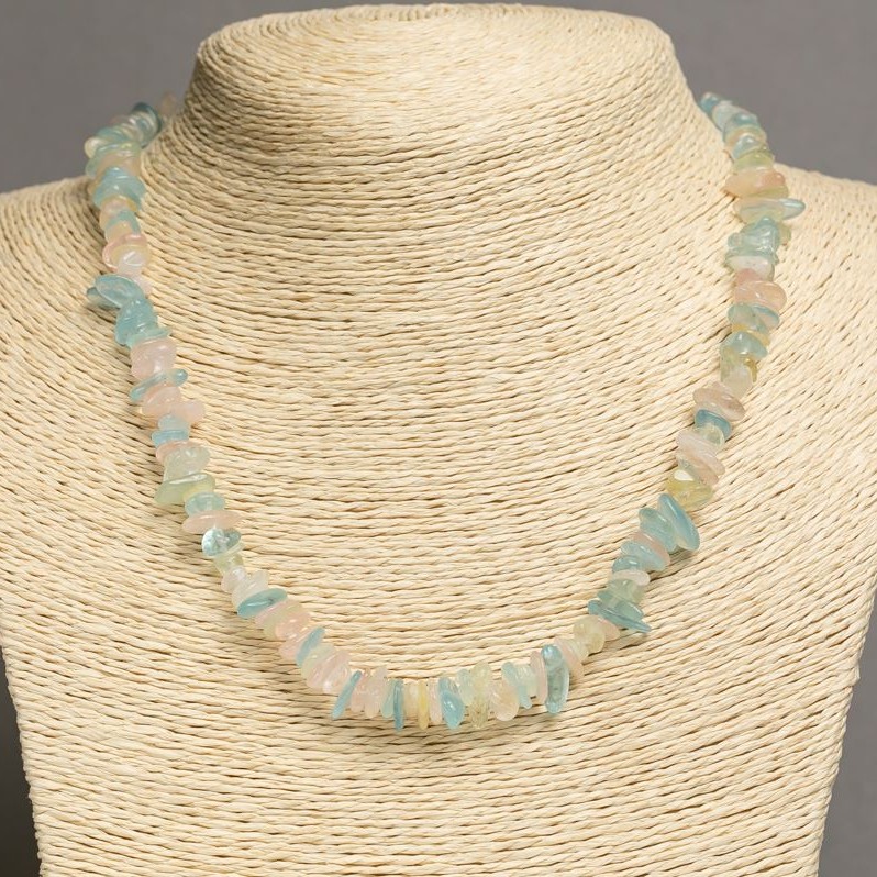 Morganite Necklace with Natural Gemstone Chips, diameter 6–12×2–5 mm, length 44–46 cm