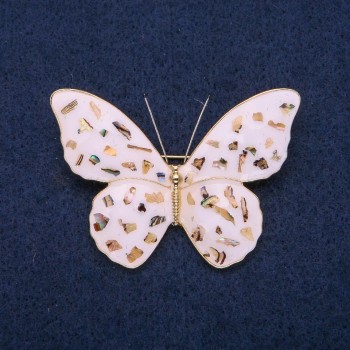 Brooch Butterfly Halite and White Enamel, Gold-tone Metal 40x55mm