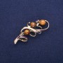 Brooch Sprig with Tiger's Eye and Enamel, Gold-tone Metal 24x60mm