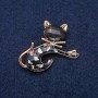 Brooch Kitty enamel Cat's Eye color black, 43x35mm, yellow metal
