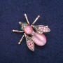 Brooch Butterfly with Pink Cat's Eye and Crystals, 33x34mm, Gold-Toned Metal