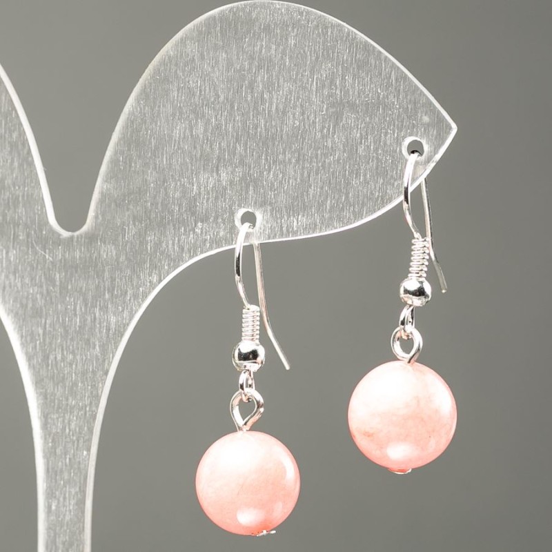 Earrings with synthetic tourmaline stone — smooth ball, 10 mm diameter, 32 mm length