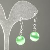 Earrings with green Cat's Eye natural stone, diameter 10 mm, length 31 mm
