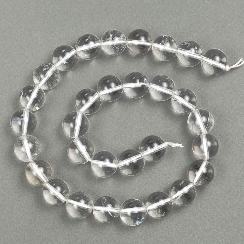 Rock crystal beads on a thread, smooth ball, 12 mm diameter, 37 cm length