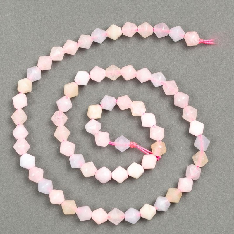 Morganite Beads on a Thread of Natural Gemstone, Faceted Rhombus Shape, Diameter 6.5×6 mm (±), Length 38 cm +