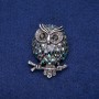 Brooch Owl with Halotite Mother-of-Pearl and Enamel, 36x48 mm, silvery metal