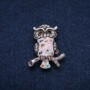 Owl Brooch with Abalone and Enamel, Silver-Tone Metal, 26x33 mm, with White Rhinestones
