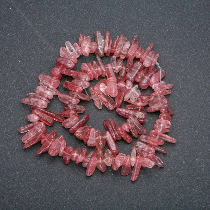 Strand of natural Strawberry Quartz chips, 15x4 mm diameter, 40 cm length +