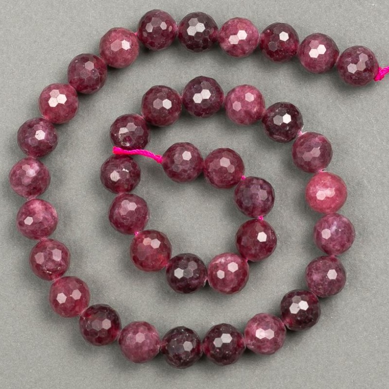 Faceted round tourmaline beads, 10 mm diameter + -, length 38 cm +