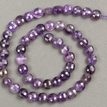 Bead strand of natural amethyst, faceted coin-shaped, 8x5 mm diameter, length 40 cm +