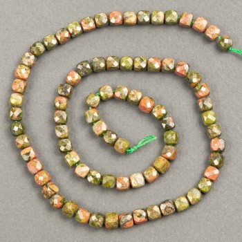 Beads on a thread of natural stone heliotrope unakite, faceted cube 5x5 mm, length 39 cm +