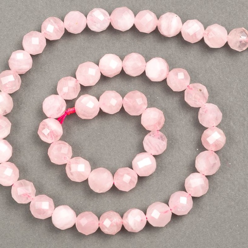 Beads of natural stone Rose Quartz, faceted round beads, 8 mm diameter, 38 cm strand +