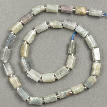 Labradorite Natural Stone Faceted Bead on Thread 11x7 mm, Length 40 cm ± with Seed Beads (3x2 mm)