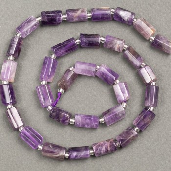 Beads on a thread of natural amethyst, faceted 10×6 mm, length 39 cm ± with seed beads (3×2 mm)
