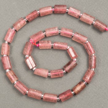 Beads on Thread Natural Stone Strawberry Quartz Faceted 11x7mm, length 39 cm +/- with seed beads (3x2mm)