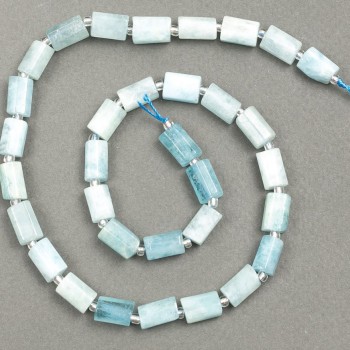Beads on thread natural gemstone Aquamarine, faceted 10×6 mm, length 40 cm ± (with seed beads 3×2)