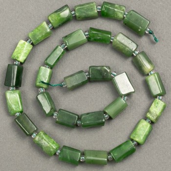 Beads on a thread of natural jadeite, faceted, diameter 12–10×7 mm, length about 40 cm ± (with seed beads 3×2)