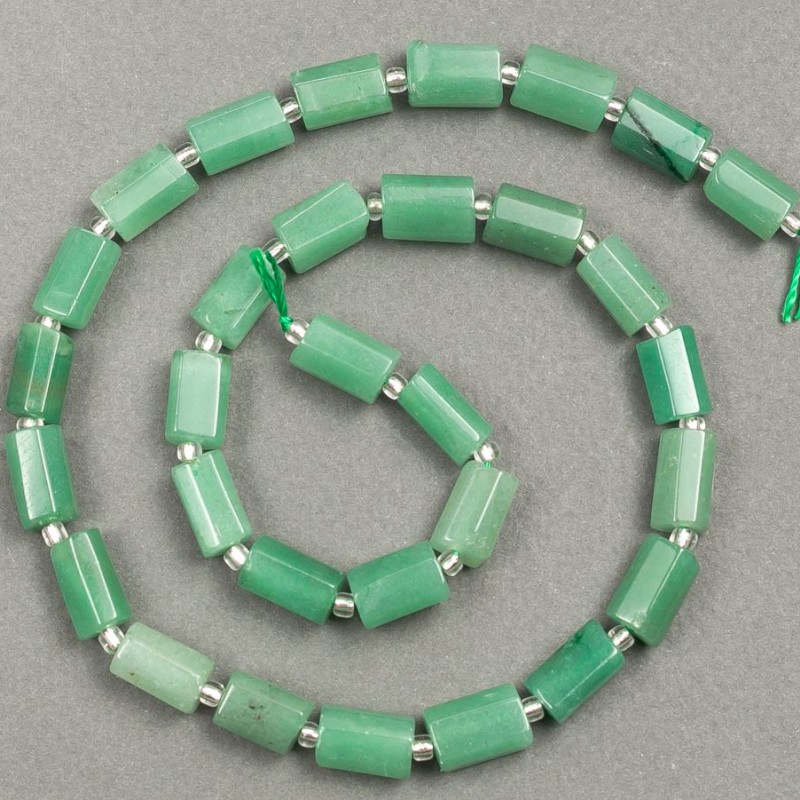 Beads on thread, natural jade, faceted 11x7 mm, length 39 cm +/- (with seed beads 3x2 mm)