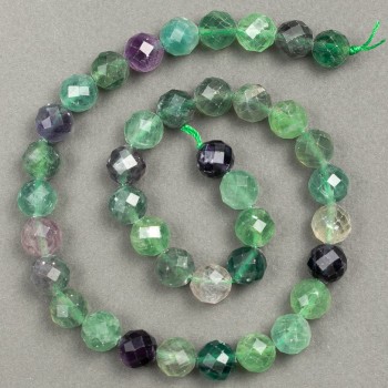 Natural Fluorite Stone Faceted Beads on Thread, Diameter 10mm, Length 38cm +