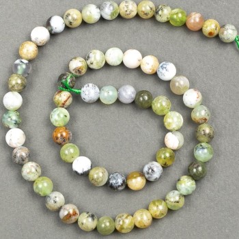 Natural Green Opal Beads on Thread, diameter 6.5 mm, length 39 cm