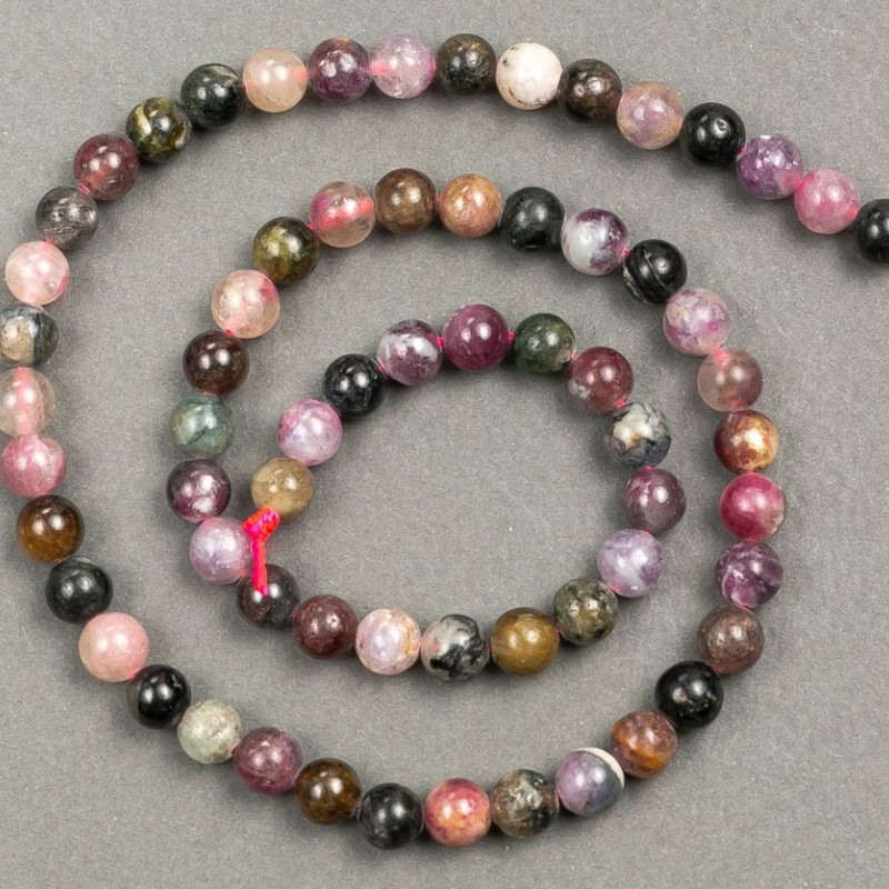 Natural tourmaline gemstone beads on thread, 6 mm diameter, 41 cm length +