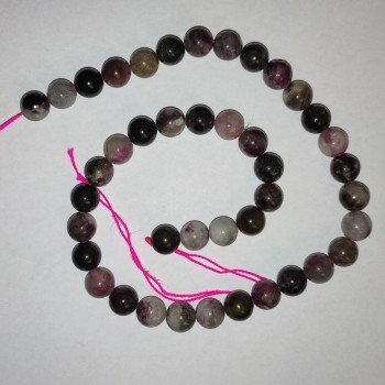 Natural Tourmaline Gemstone Beads on Thread, 10 mm Diameter, 41 cm Length +