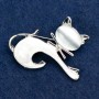 Brooch 'Kitty Cat's Eye' with Gray Enamel, 37x44 mm, Silvery Metal
