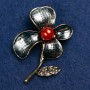 Brooch Flower with Carnelian Inlay and Enamel, 47x60mm, Gold-Toned Metal