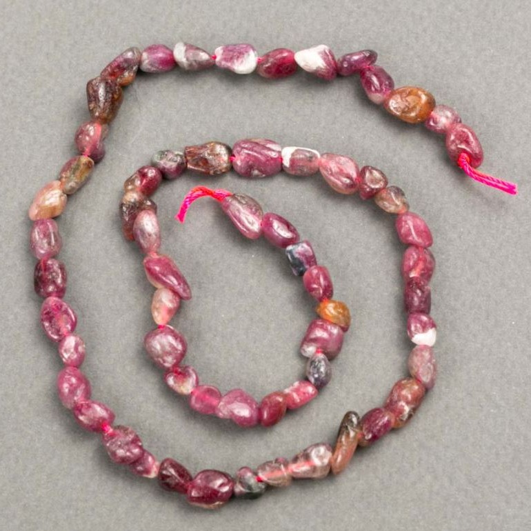 Tourmaline Beads on Thread, Tumbled, Diameter 5-7×5-9 mm, Length 39 cm+