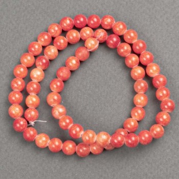 Discount! Coral Beads (Acrylic Imitation) on Thread, Smooth Bead, 6mm Diameter ±, Length 40cm ±