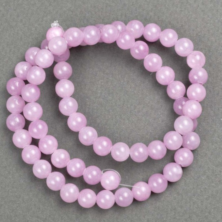 Sale! Kunzite Beads (Imitation, Acrylic) on Thread, Smooth Bead, 6.5 mm Diameter, 40 cm Length +-