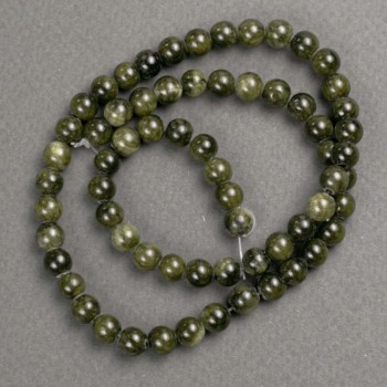 Discount! Beads on Beading Thread: Tinted Quartz (Imitation Acrylic) Dark Green Smooth Beads, 6.5 mm diameter, 40 cm length +