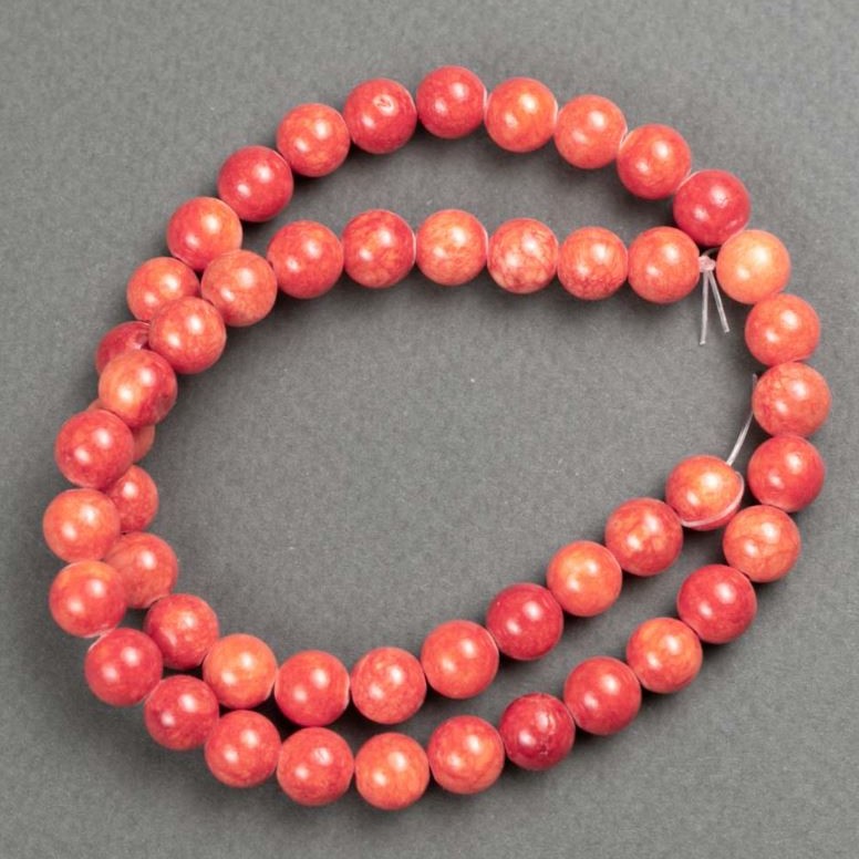 Sale! Coral Beads (imitation acrylic) on beading thread, smooth round beads, diameter 8.5 mm, length 40 cm ±