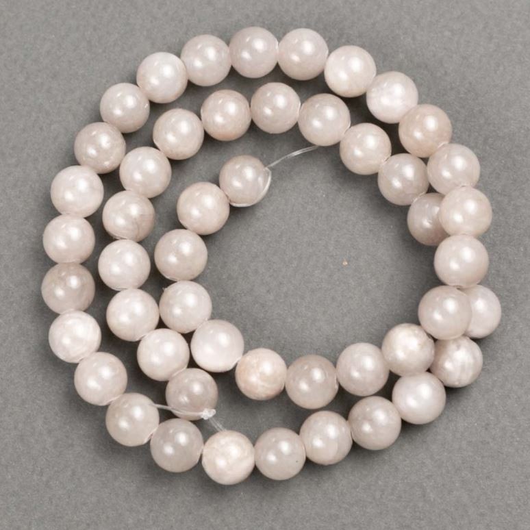 Beads on a thread – Gray tinted quartz (synthetic acrylic), smooth round bead, 8.5 mm diameter, 40 cm length
