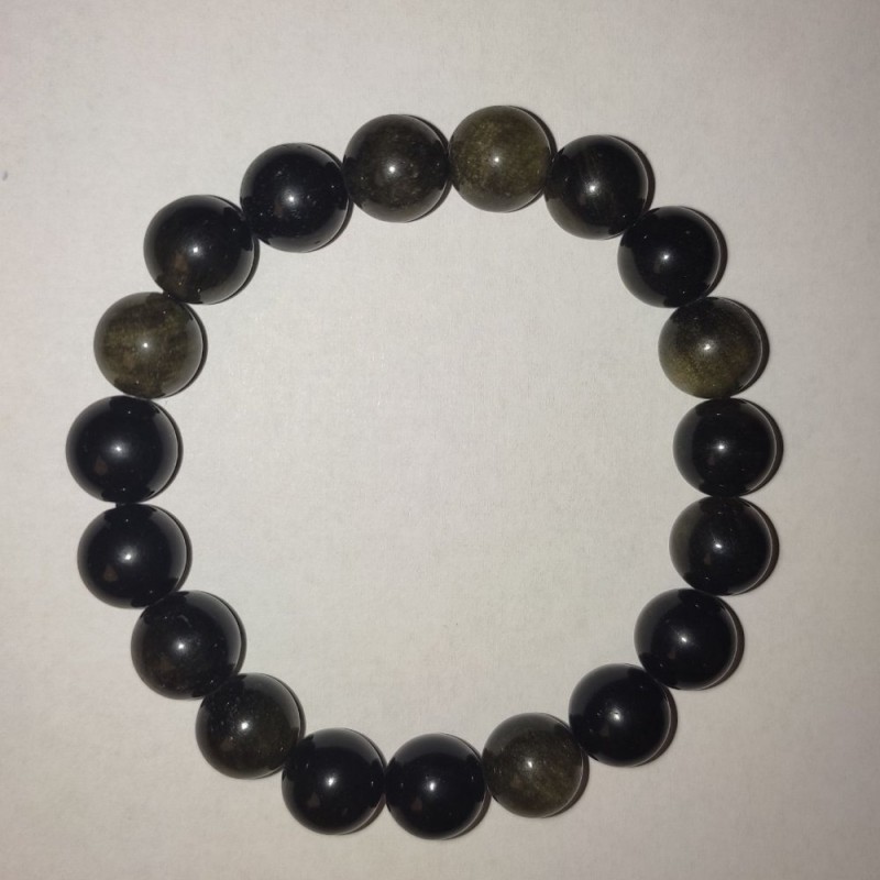 Sun Obsidian Bracelet with Smooth 10 mm Beads on Elastic, 18 cm Length