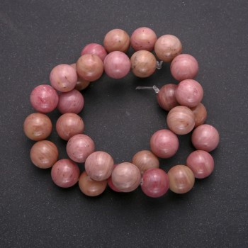 Rhodochrosite natural stone beads, smooth round spheres, 13 mm diameter (+/-), strand length 38 cm (+/-)
