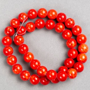 Sale! Coral Beads (Acrylic Imitation) on Beading Thread — Smooth Beads, 10.5 mm diameter, 40 cm length