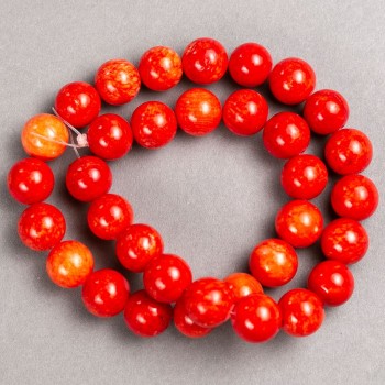 Sale! Coral Beads (Imitation Acrylic) on Thread, Smooth Beads, Diameter 12.5 mm ±, Length 40 cm +