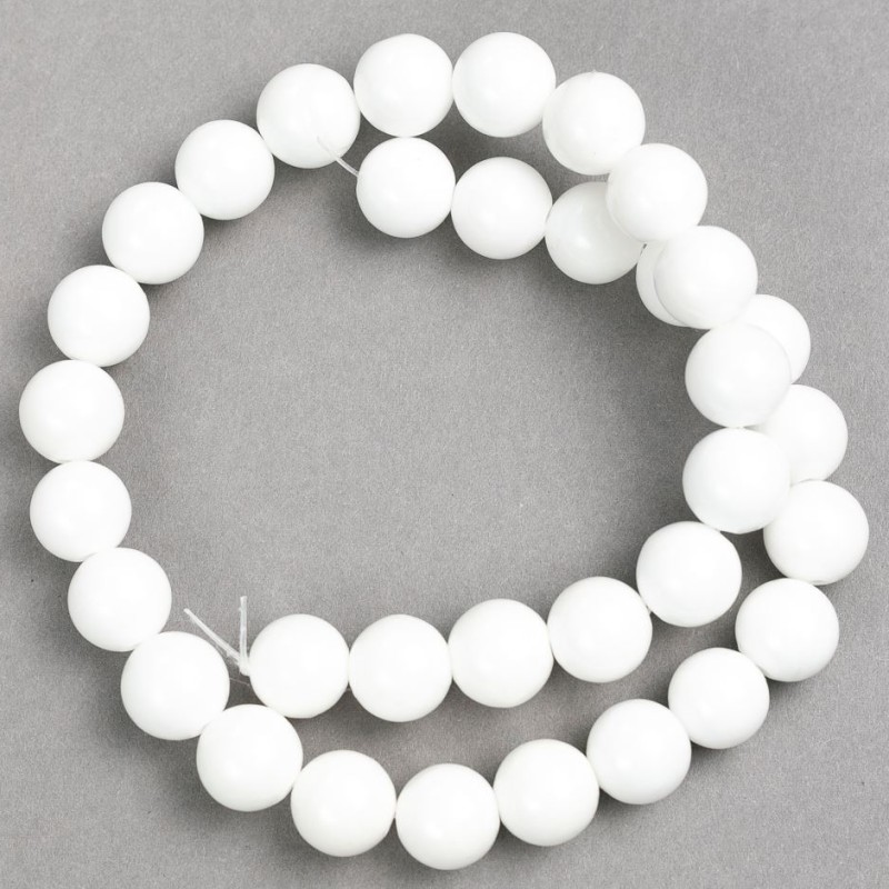 SALE! White Agate Beads on Fishing Line (Imitation Acrylic) Smooth Beads, 12 mm Diameter, 40 cm length