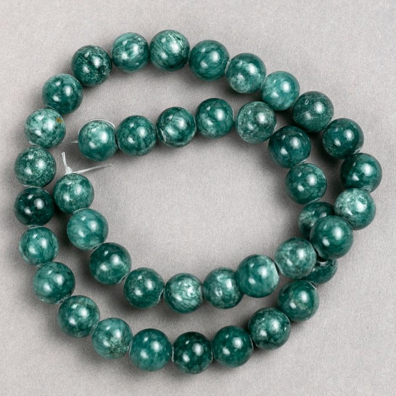 Discount! Beads on a thread: Tinted Quartz (acrylic imitation) Viridian color, smooth bead, 10mm diameter ±, 40cm length +